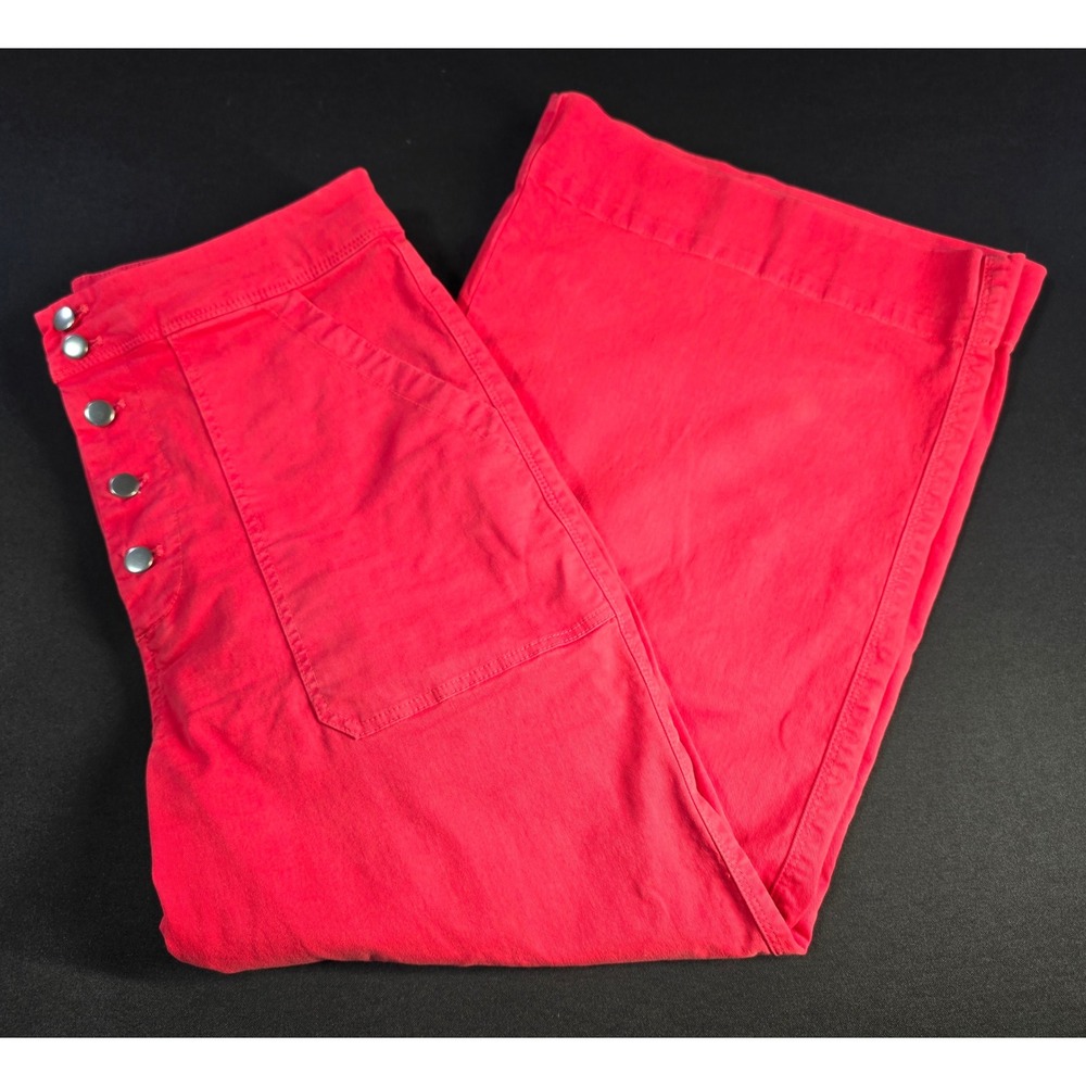 J.Crew Red Wide Leg Button Fly Pants Womens 10 High Rise Cropped Patch Pocket